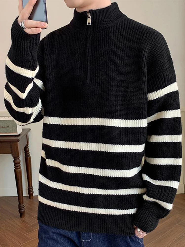 

Solid Color Knitted Turtleneck Male Sweater Cotton High Quality Men Pullover New Winter Casual Sweaters for Men Knitwear A203