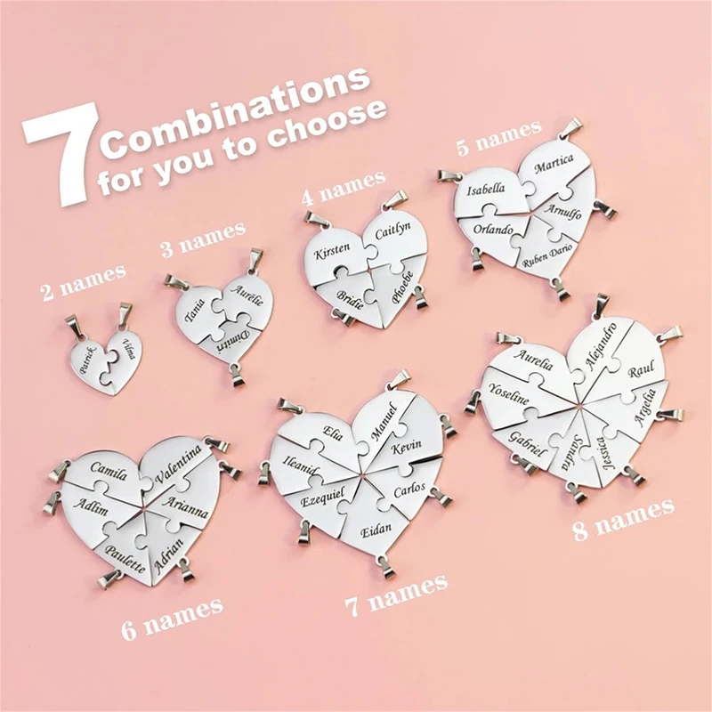 Personalized Heart Puzzle Name Necklace For Women Custom Engraved Family Splicing Love Chain Pendant Friendship BFF Couple Gift