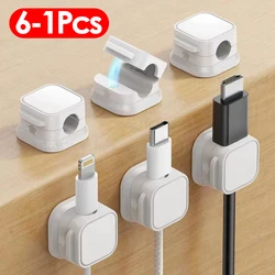 6-3-1Pcs Organiser Adjustable Magnetic Cable Clips Cable Cord Holder Under Desk Organizing Cable Management Holder Wire Keeper