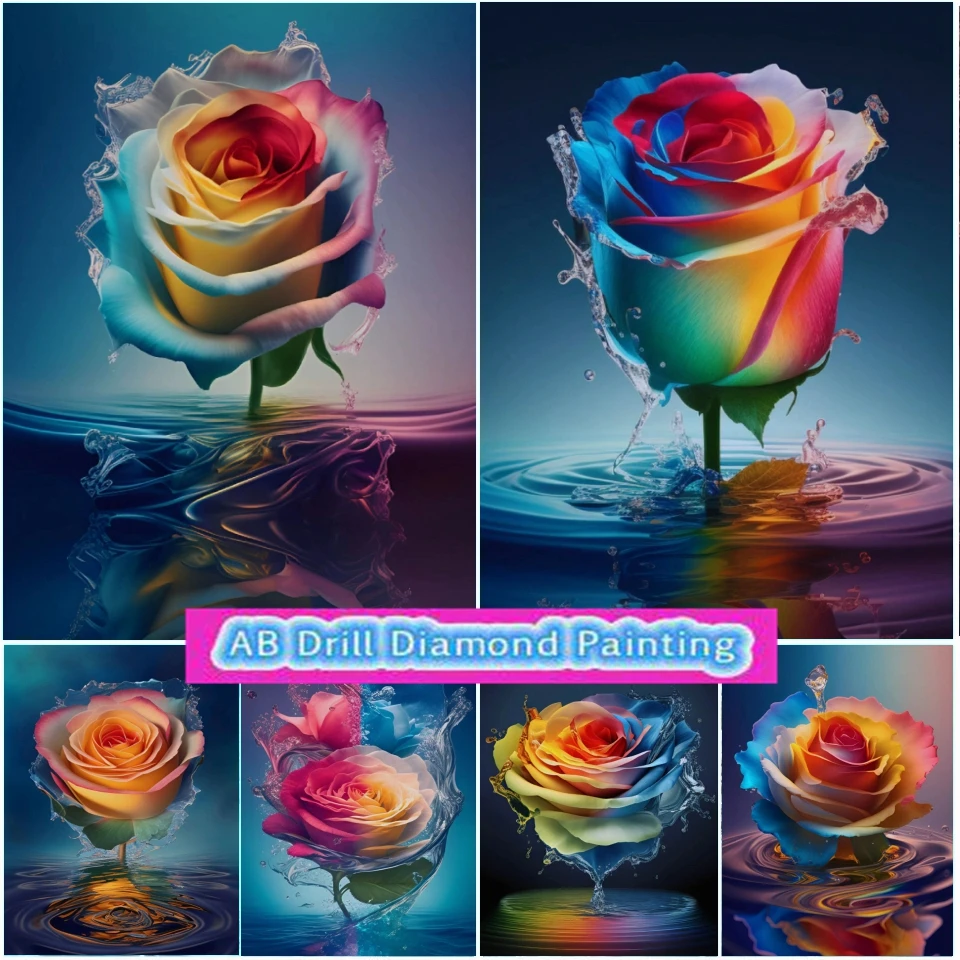 Colorful Rainbow Rose 5d AB Drill Diamond Painting Embroidery Dream Romantic Flower Pic Mosaic Art Cross Stitch Home Decor Gift