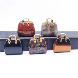 Crystal Mini Handbag Pendant for Women Necklace Bracelet Natural Stone Amethyst Tiger Eye Lapis Lazuli Powder Dongling Jade