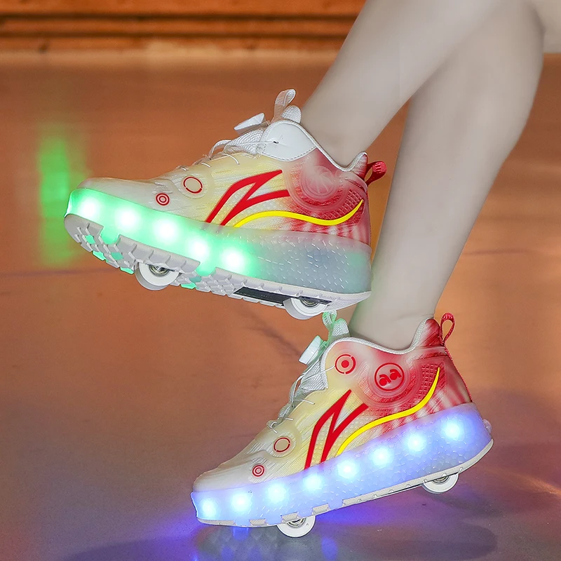 クールな光るローラースケート、男の子と女の子のためのユニバーサルデザイン、二輪LEDキッズスケート、男の子、女の子、女性用スニーカー、サイズ29-40
