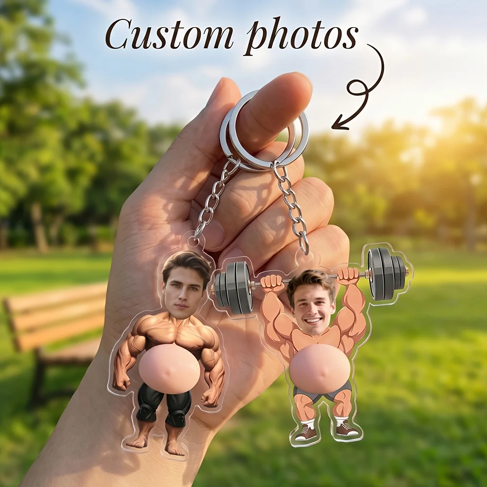 Personalized Photo Squishy Keychain Custom Face Squeeze Belly Stress Relief Fidget Toy Funny Birthday Gift for Friends Couples