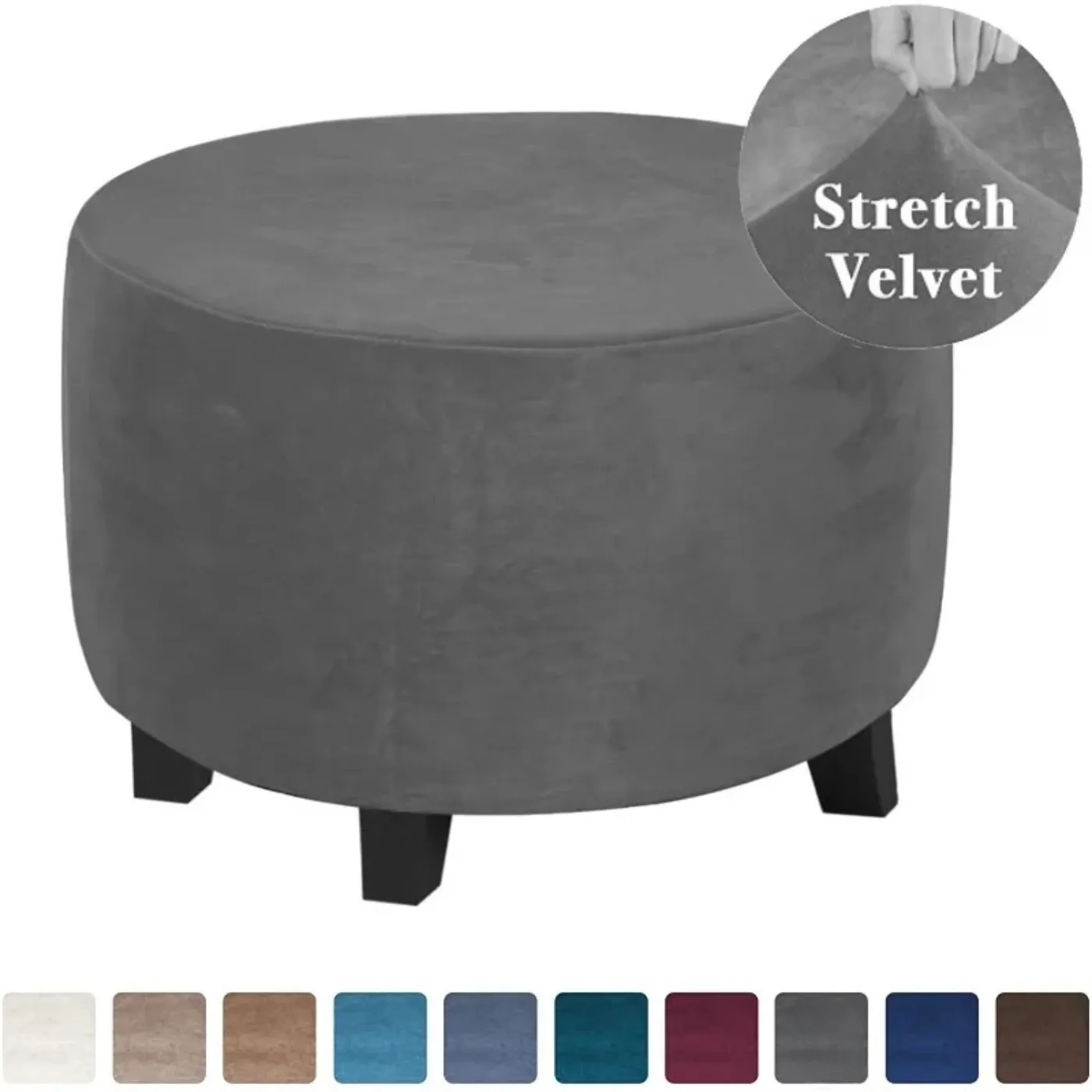 

1PC Velvet Plush Ottoman Round Covers Living Room Round Elastic Footrest Cover All-inclusive Foot Stool Seat Cover Bedroom Decor