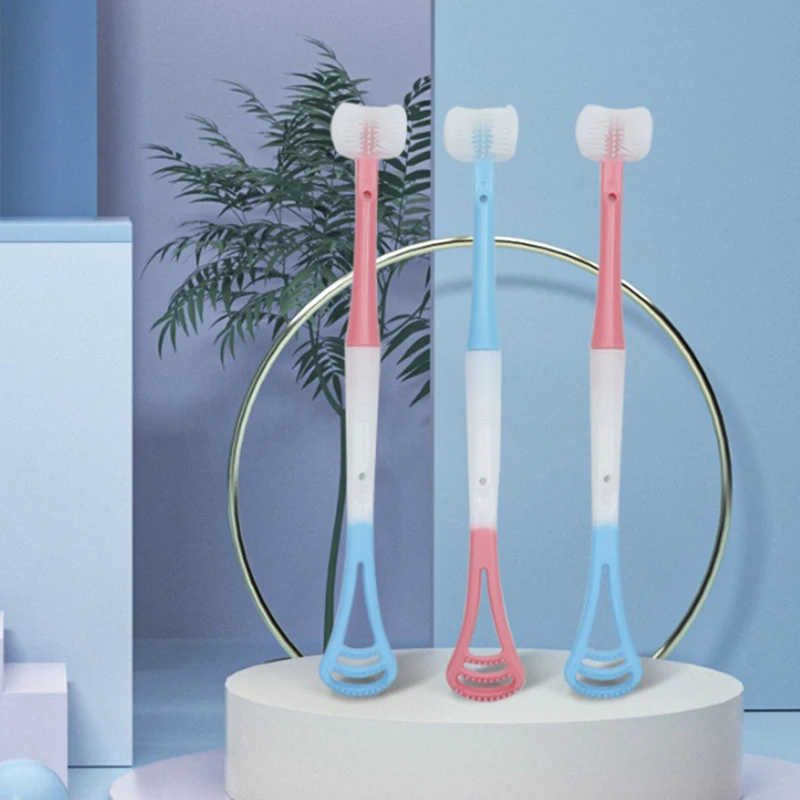 Three Sided Toothbrush Multifunctional Tongue Coating Toothbrush Cleaning Tongue Scraper Toothbrush Soft Bristles Oral Care