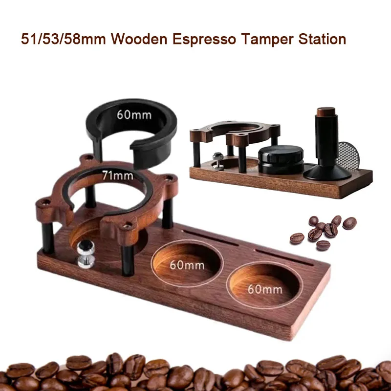 

Wooden Espresso Tamper Station 51/53/58mm,3-in-1 Non-Slip Tamping RackFluted Design Barista Grade for Home&Commercial Use