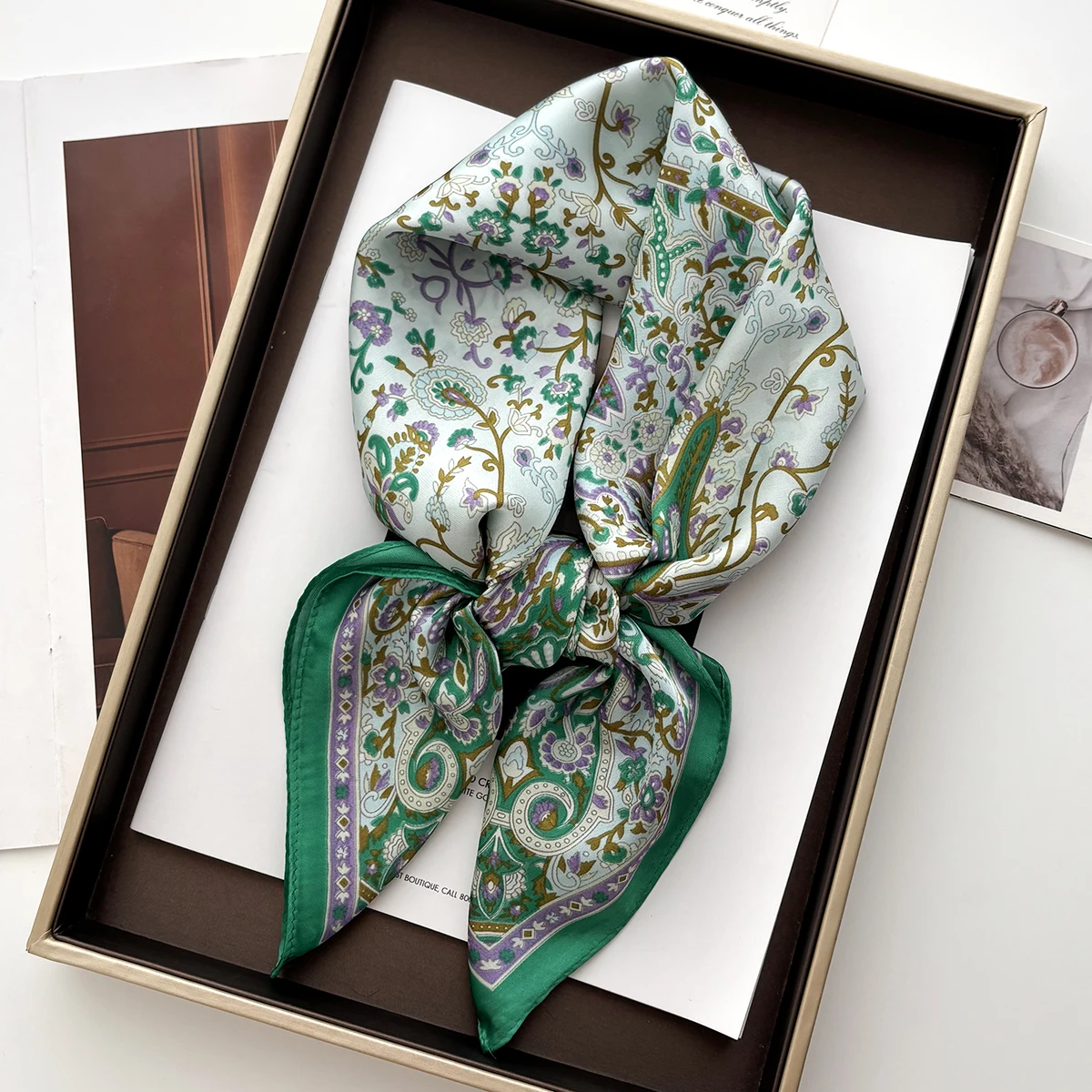 2025 chal de seda bufanda cuadrada para mujer, diadema estampada, Foulard, Hijab de satén, bandas para el cabello, pañuelo para la cabeza femenina, Bandana