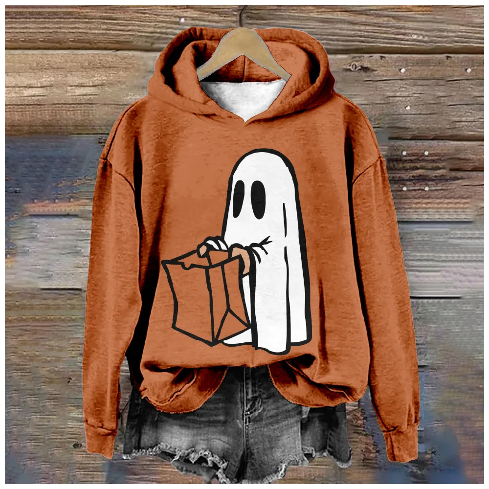 Halloween Hoodies Sweatshirts Printed Crewneck Ghost Jack-o'-lantern Casual Outdoors Sports Streetwear Kawaii Women Clothing