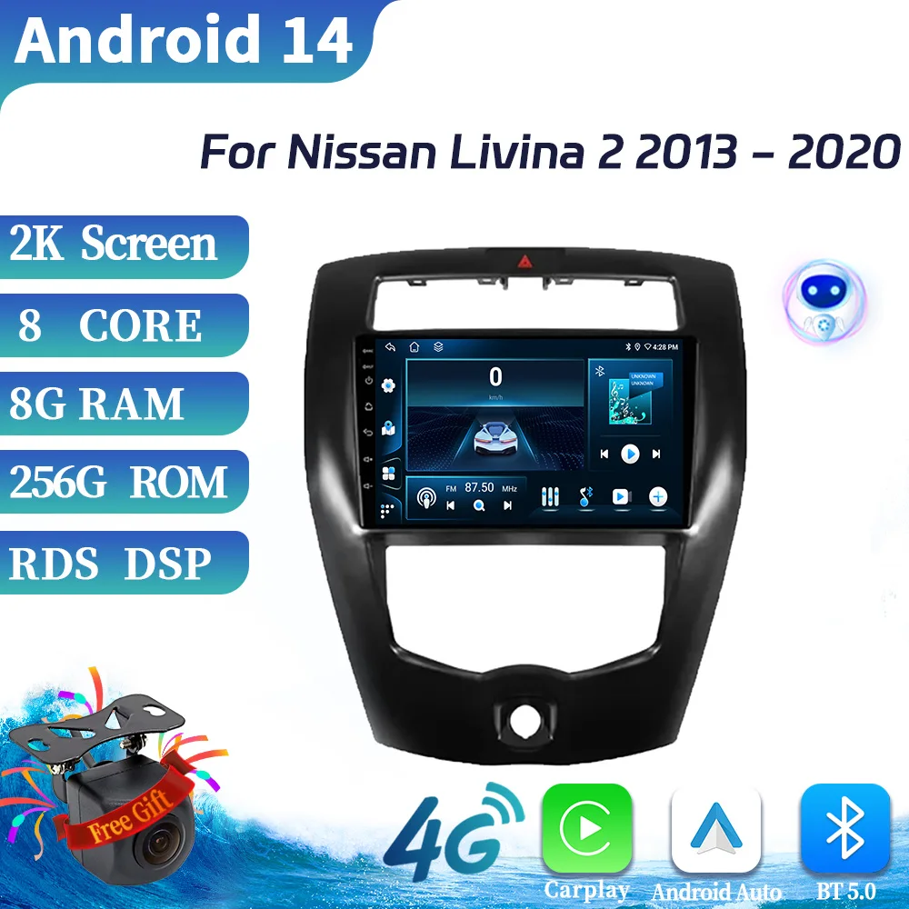 

For Nissan Livina 2 2013-2020 Car Radio Multimedia Video Player Navigation 4G GPS Android 14 Bluetooth Wireless CarPlay Screen