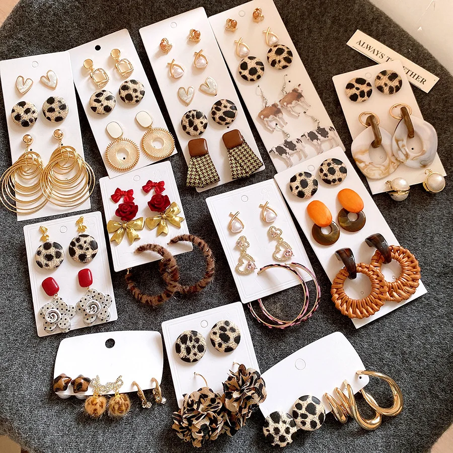

Trendy Leopard 35 Styles Earrings Set for Women Fashion Hoop Stud Drop Earrings Mixed Style Boho Jewelry Gift