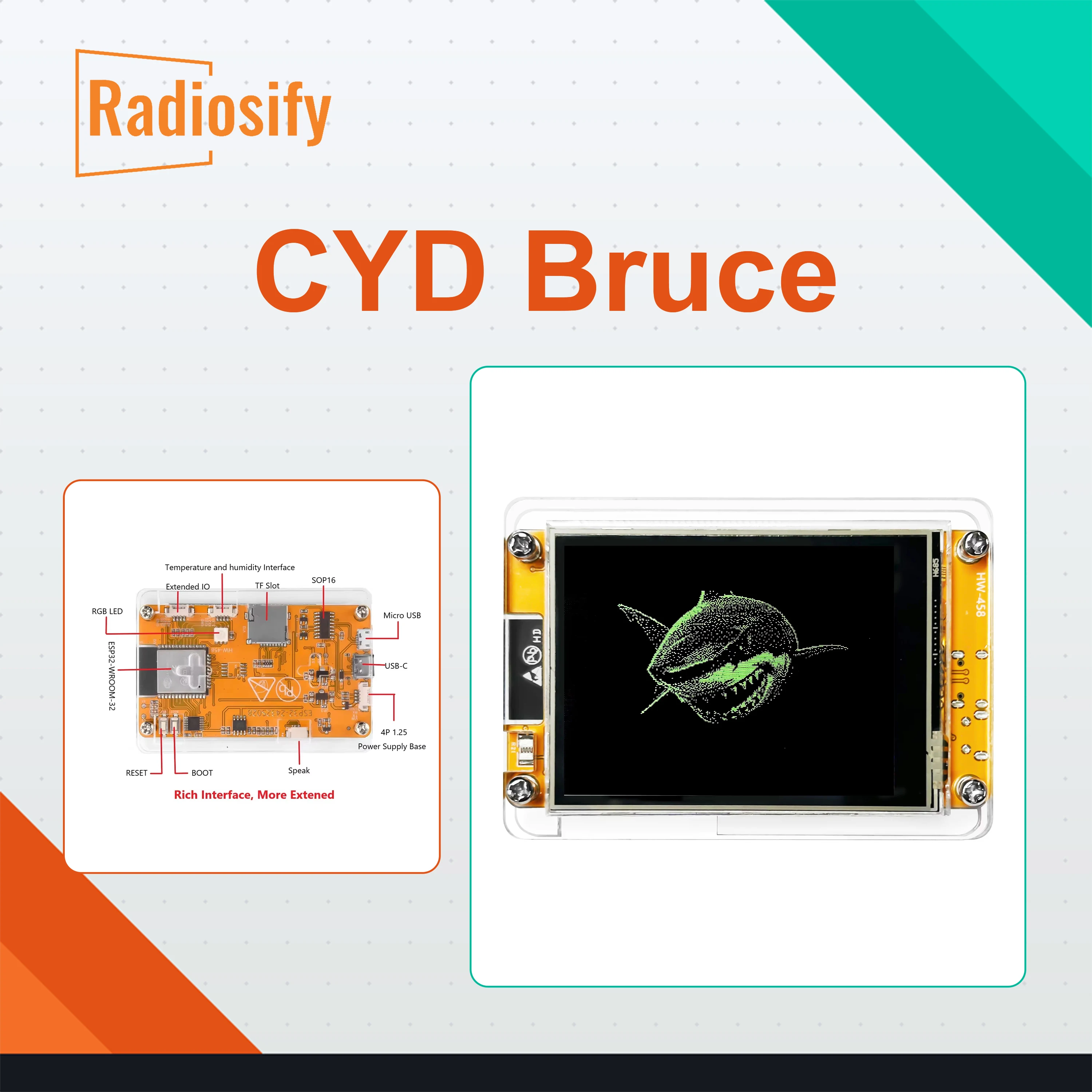 CYD Bruce ESP32 2.8-дюймовый сенсорный дисплей с прошивкой Bruce, совместимый с WiFi, BLE, GPS, NFC, RF, в акриловом корпусе