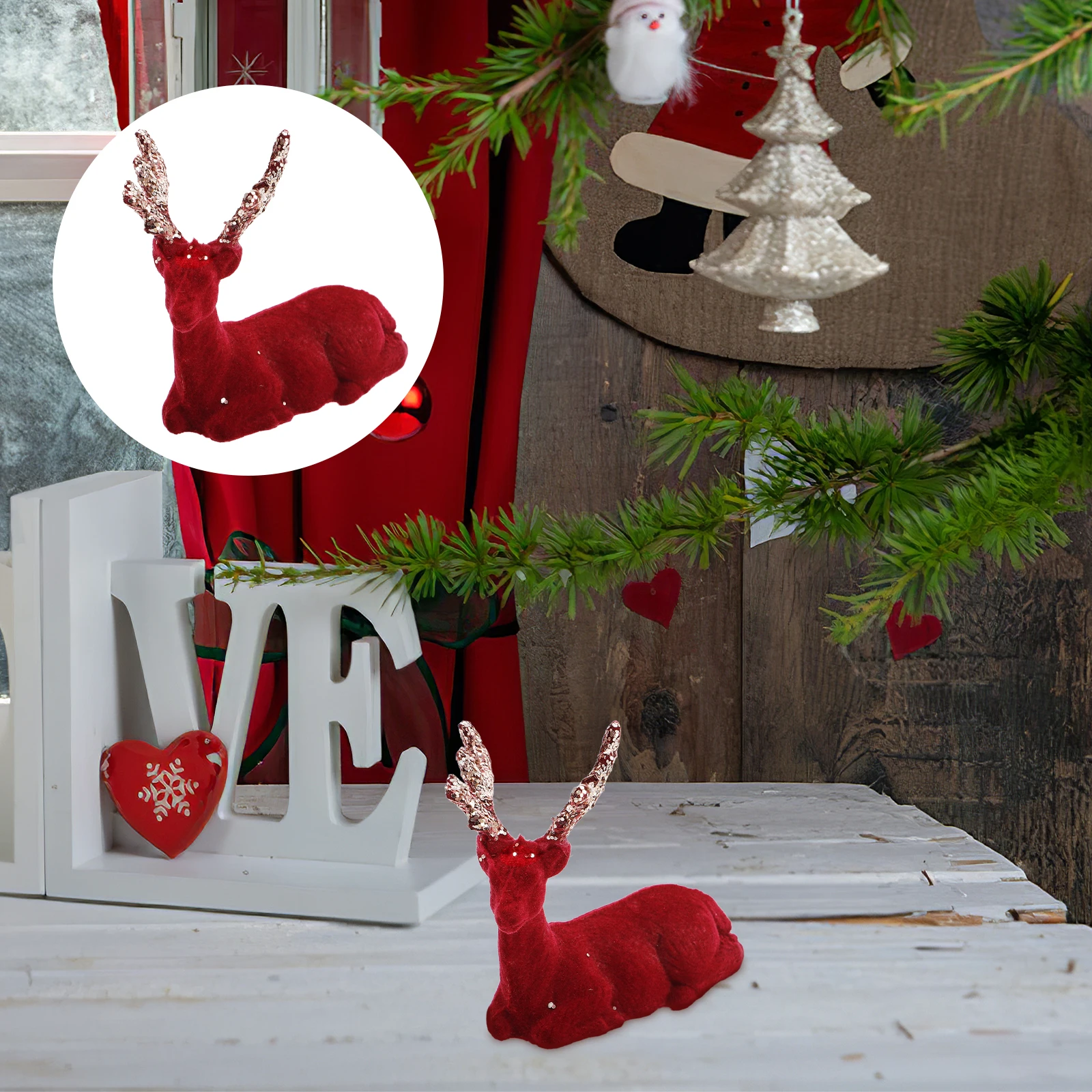 

Elk Pendant Decoration Reindeer Accessories Figurines Home Flocking Animal