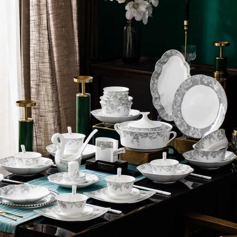 

Glaze color tableware set Household high value Jingdezhen ceramic tableware Bone china dishes
