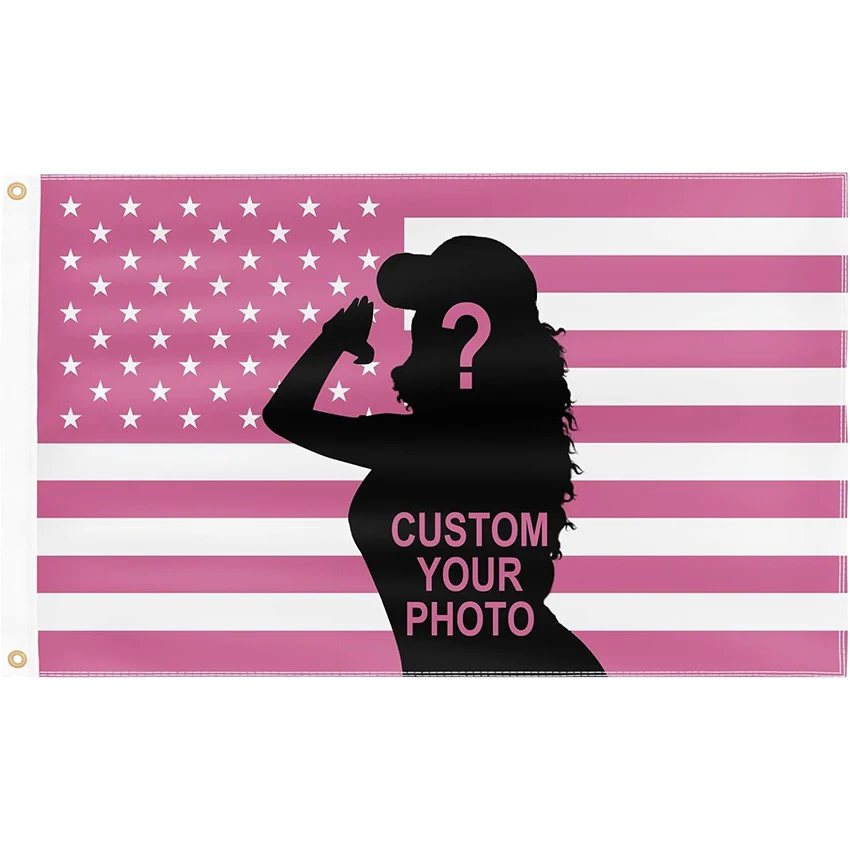 Tapiz de bandera rosa americano personalizado, pancarta personalizada para colgar en la pared, telón de fondo personalizado con foto y decoración de carteles de texto
