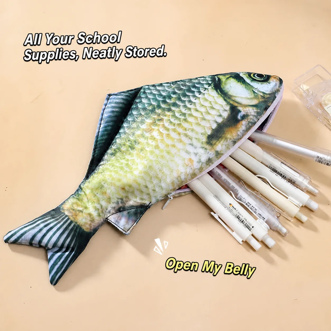 New Realistic Carp Fish Shaped Pencil Pouch Quirky Stationery Storage Bag For Students Kawaii Zipper Pencil Box Large Pen Bags