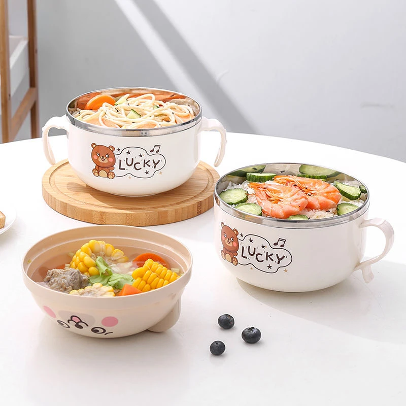 Instant Noodle Bowl with Lid Stainless Steel Cute Bento Box Girl Heart-shaped Dormitory Instant Noodle Bowl and Chopsticks Set