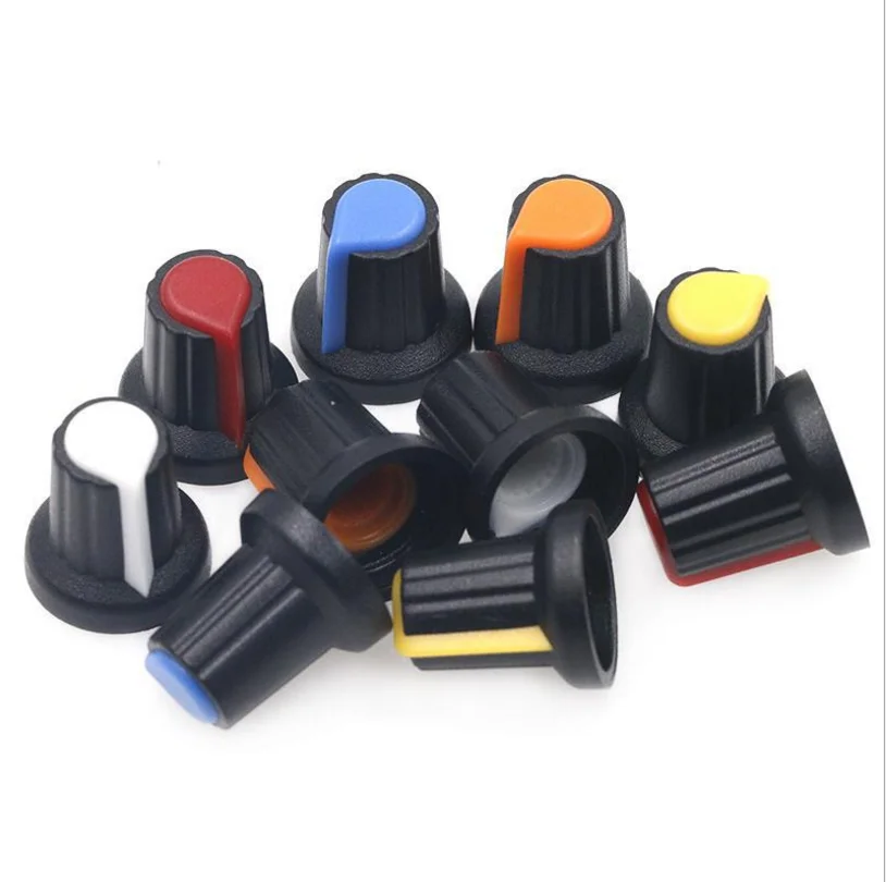 25PCS/lot WH148 potentiometer knob cap 15X17mm 6mm Shaft Hole AG2/AG3 Yellow Green Orange Blue White Red 6value*5PCS=25PCS