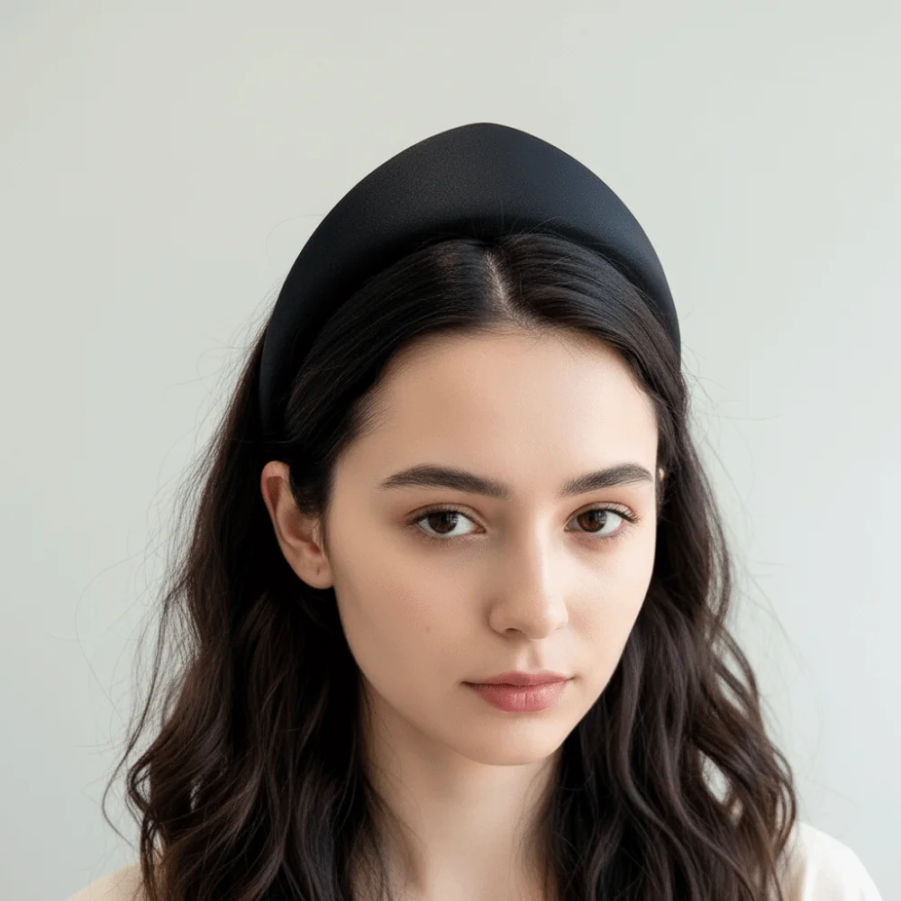 ريترو بسيط النسيج النساء هيرباند أنيقة بلون مثلث واسعة حافة عقال تاج كلاسيكي مكافحة زلة الشعر هوب الطرف