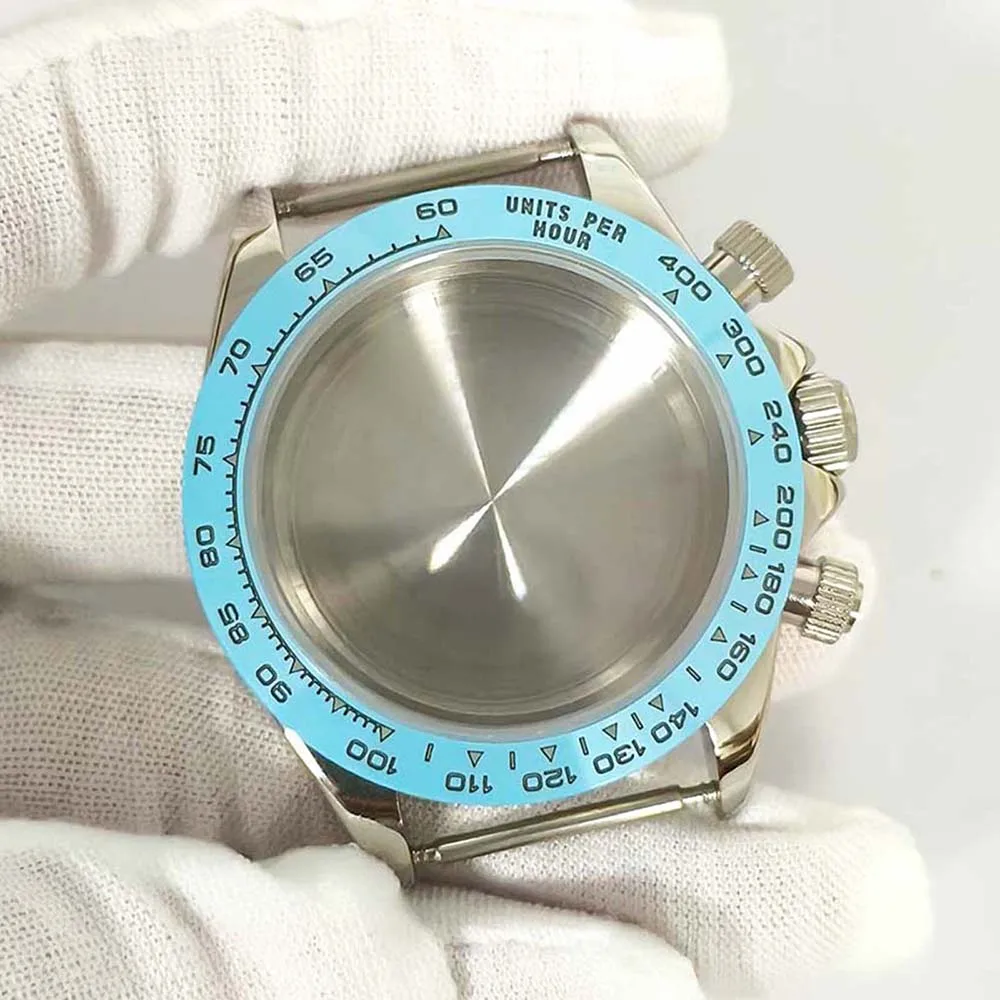 

39MM Inter-blue Case Stainless Steel Ceramic Bezel Sapphire Glass Watch Box Repair Parts for VK63 Quartz Movement for 20mm Strap