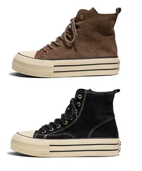 2026 Autumn Classic Women Men Short Boots Thick Sole Unisex High Top Sneaker Soft Faux Suede Comfortable Solid Board Shoes 35-44