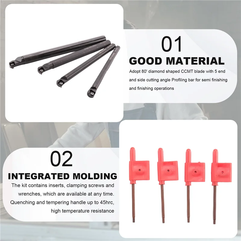 

AB47-4 Set Of 7/8/10/12Mm Sclcr Lathe Boring Bar Tool Holder+10Pcs Ccmt 0602 Inserts