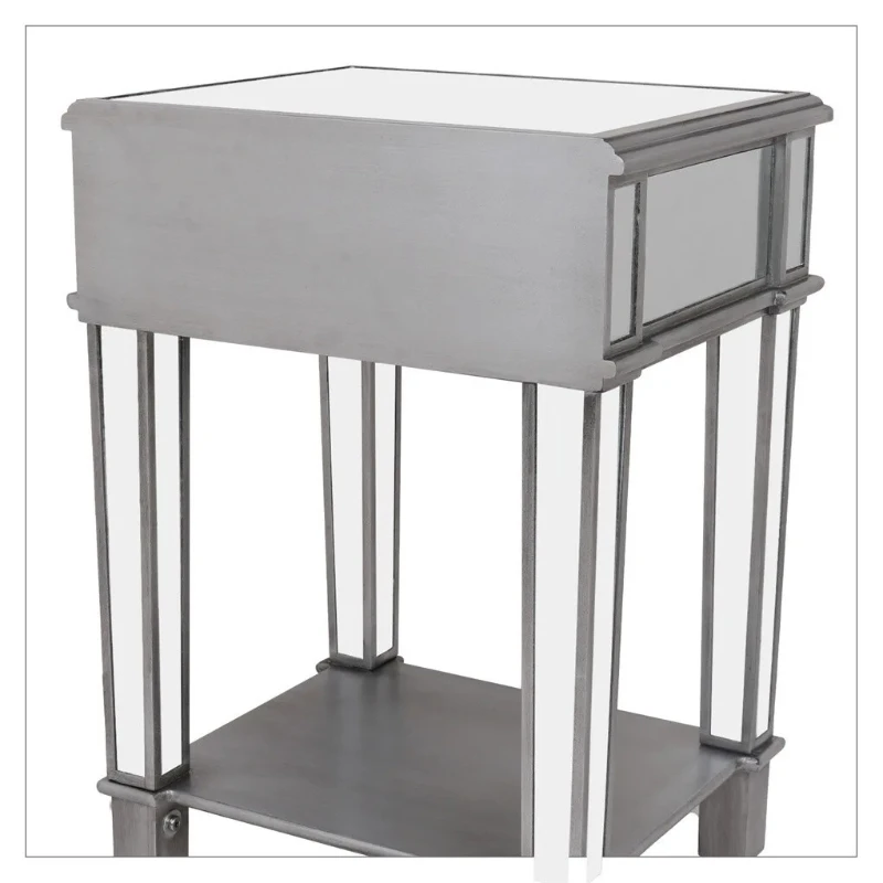 Luxury Mirrored Side Table 2 Tier Nightstand w/ Drawer Sofa Side Bedside Table