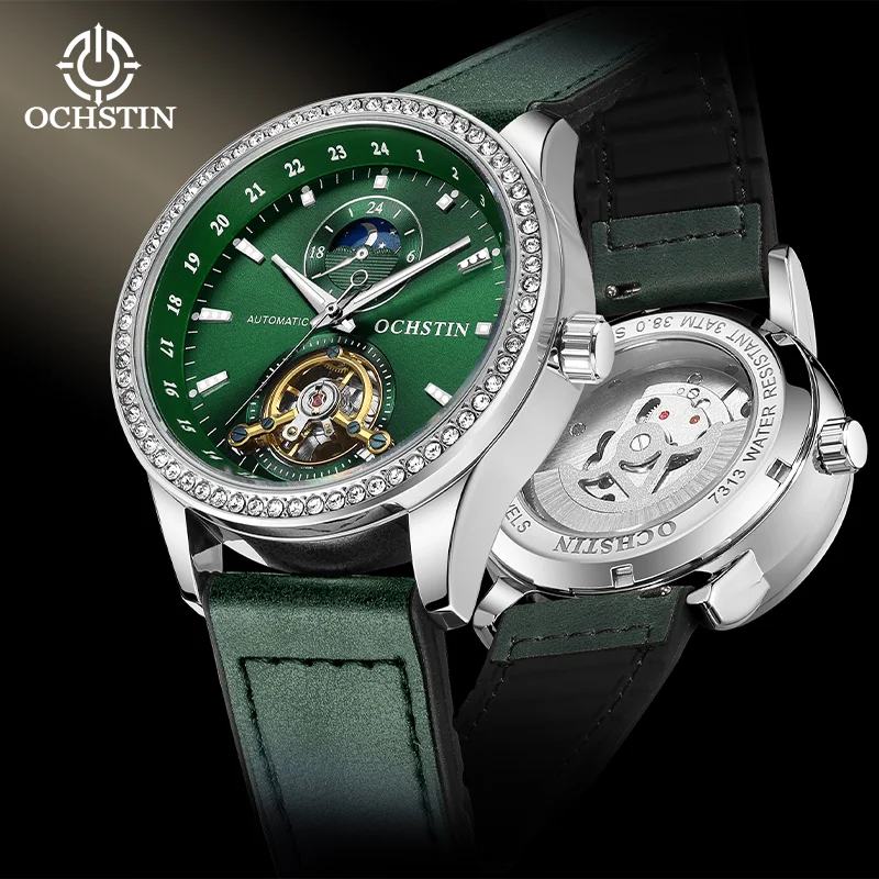 

OCHSTIN Man Leather-Wrapped Rubber Strap Wristwatch Men’s Mechanical Movement Watches Magnetic Buckle Tourbillon Luxury Clock
