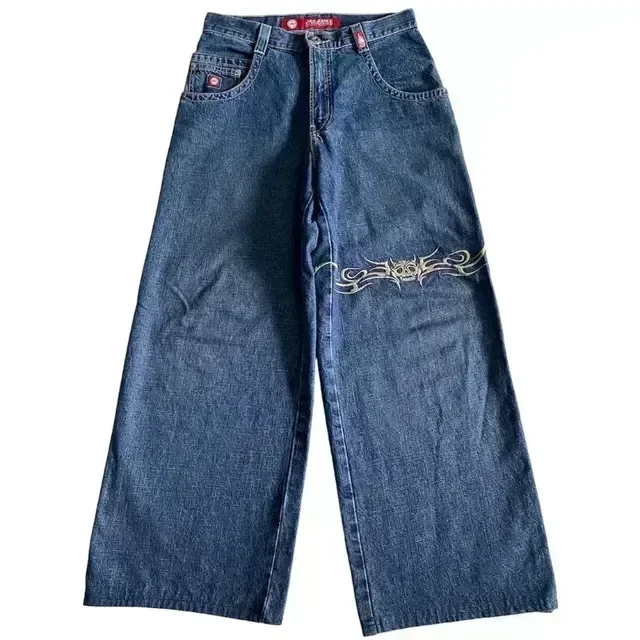 Streetwear Jeans Y2K Hip Hop lettera grafica Jeans larghi pantaloni neri uomo donna Harajuku pantaloni larghi gotici a vita alta