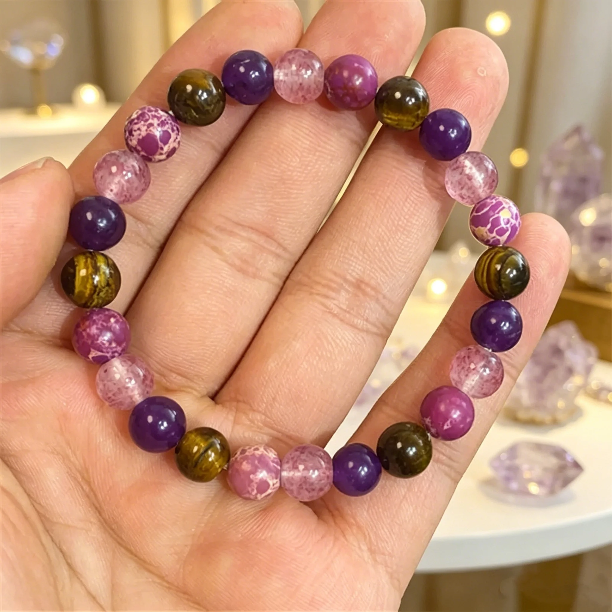 1PC Women's Bohemian Natural Tiger Eye Stone Bead Bracelet – Elastic Stretch Bangle, Fashion Jewelry Gift