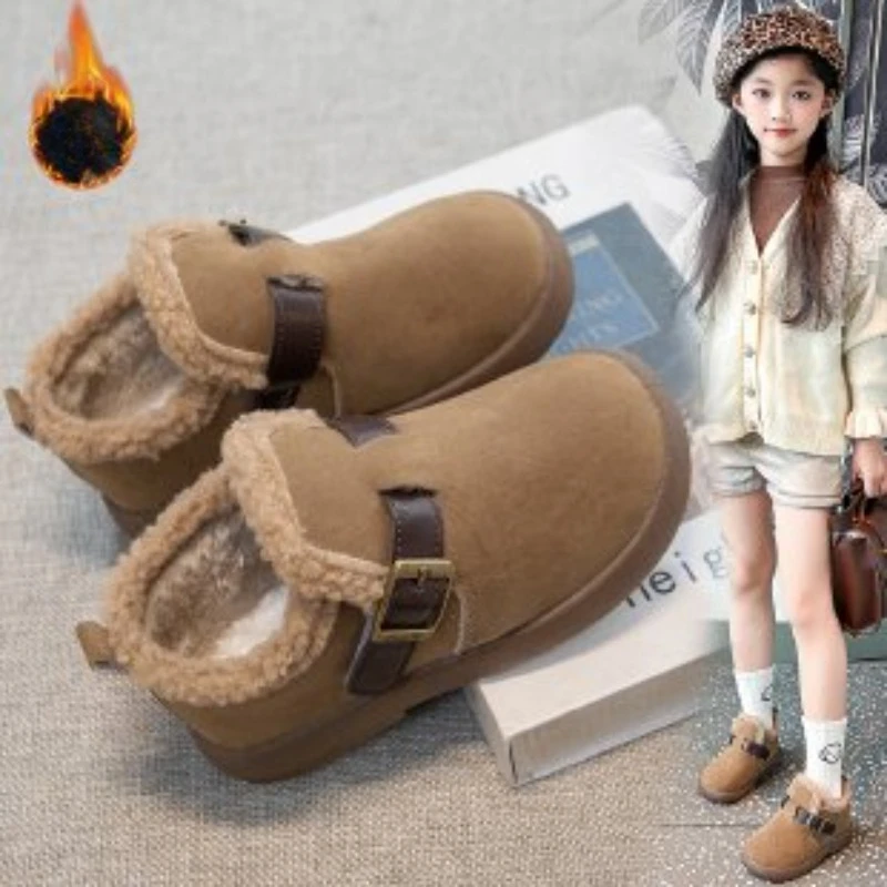 

2025 Winter Children's Plush Cotton Boots with Warm Buckle for Girls Lightweight and Comfortable Soft soled Boys' Cotton Shoes