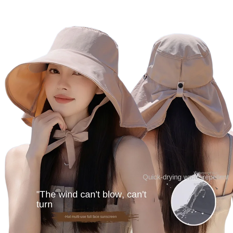 

Женская шляпа от солнца с большими полями UPF 50+, кепка-ведро с шейным клапаном, анти-УФ-моющаяся пляжная шляпа с полной защитой