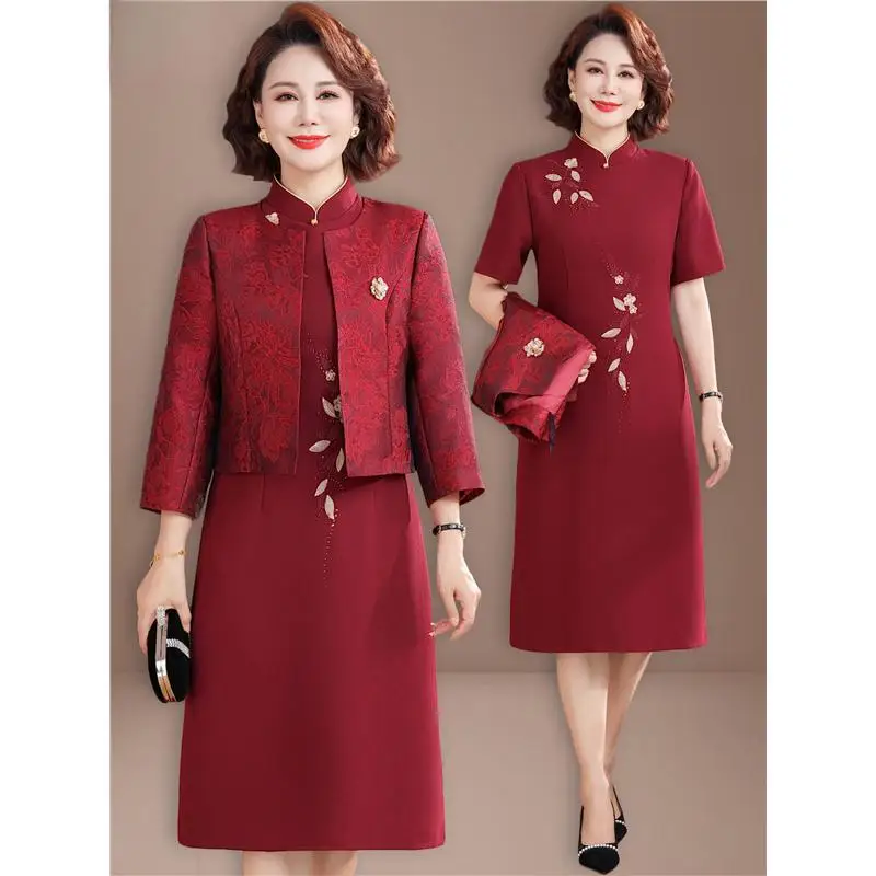 ele-two-piece-wedding-dr-set-for-middle-aged-women-faionable-polyester-fiber-round-hemline-breathable-polyester