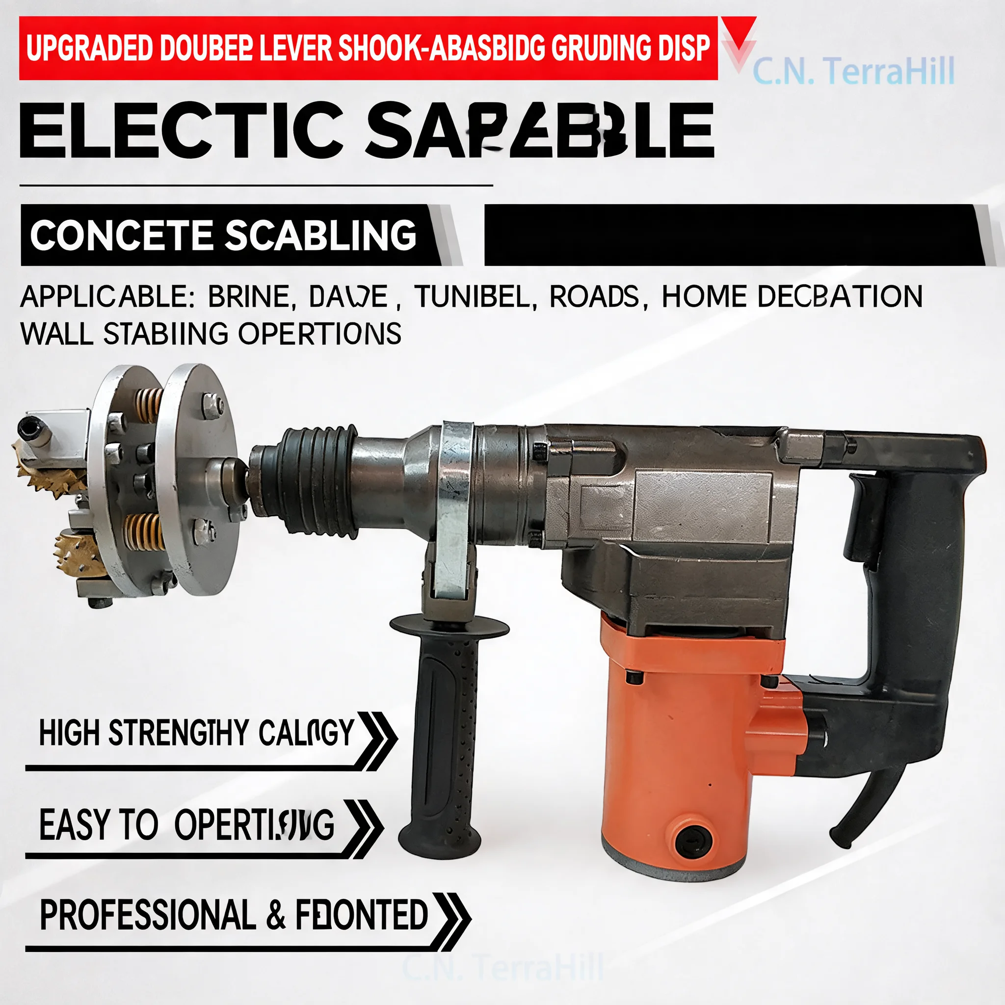 Handheld Electric Concrete Chipping Hammer Alloy Head Surface Roughening Tool for Road Bridge Wall Construction