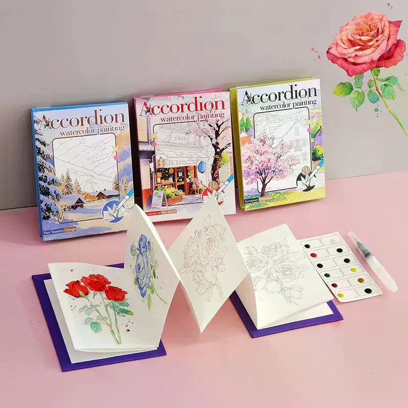 

Portable Watercolor Painting Book, Graffiti Drawing Book, Foldable Coloring Book Kit With Built-in Paint, Holiday Birthday Gift