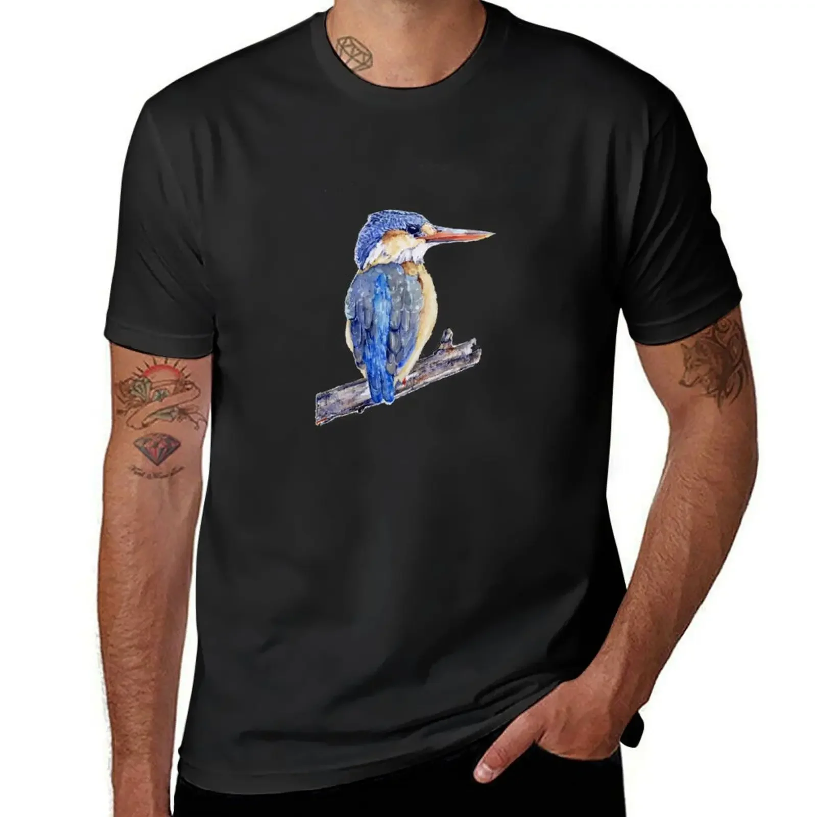 Malachite Kingfisher Watercolor T-Shirt funny shirt cotton summer clothes vintage clothes mens cotton t shirts