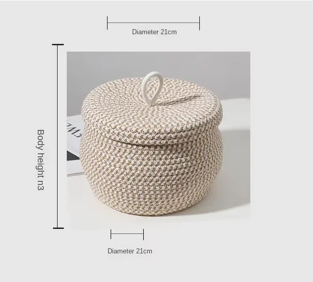 Circular Storage Basket Cotton Rope Cover Storage Box Snack Basket Egg Basket Miscellaneous Basket Storage