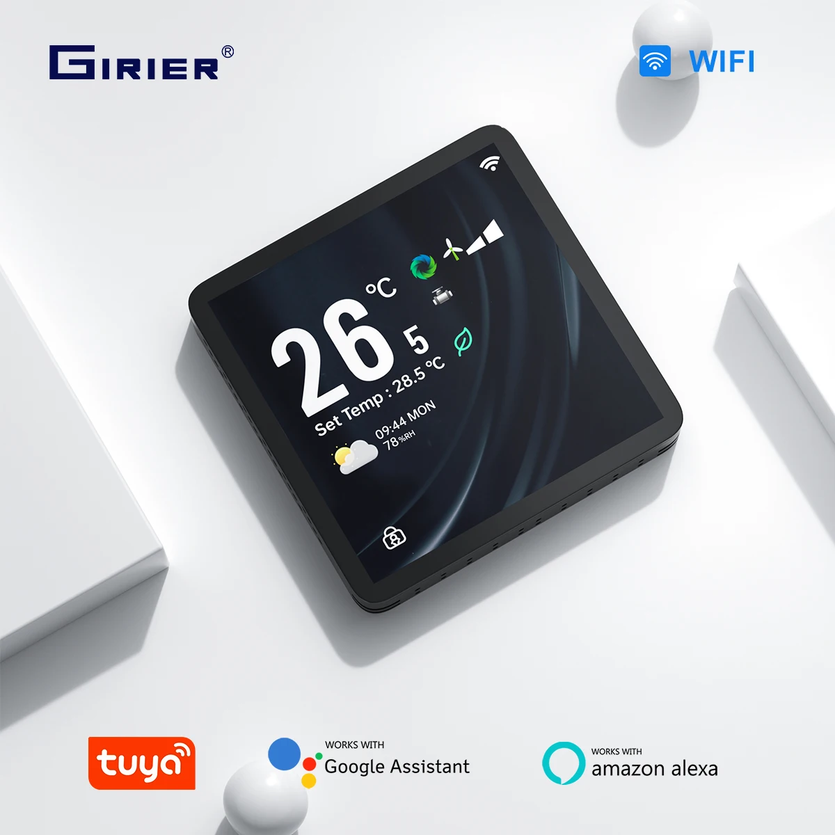 

GIRIER Tuya Smart WiFi Thermostat for 2-pipe Fan Coil Unit Central Air Conditioning Controller with TFT Screen Works with Alexa