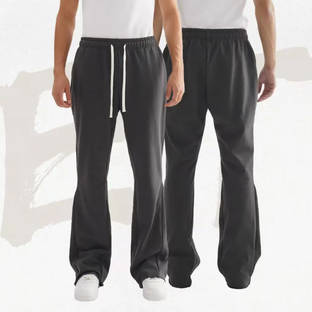 

Premium Cotton Men's Flared Joggers, American Streetwear Men Sweatpants, Raw-Edge Drawstring Wide Leg Pants For Man