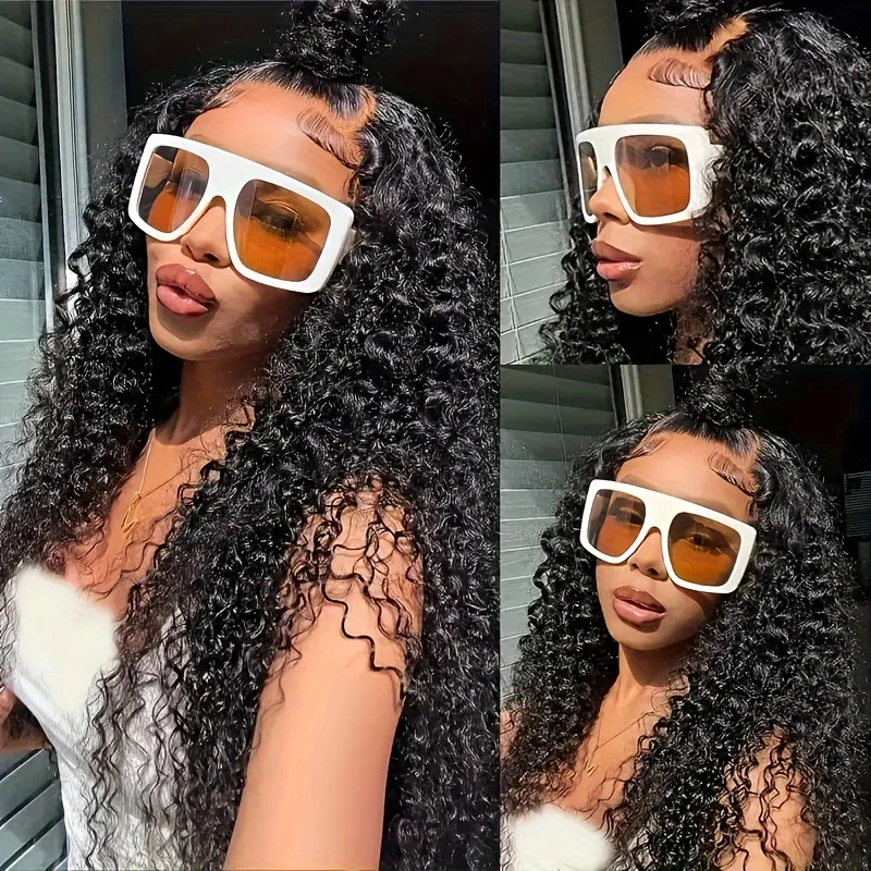 200% 13x4 deep Wave Lace Front Wigs Curly Wave Human Hair Wig Curly Lace Frontal Wig Wet And Wavy Lace Wig Natural Black