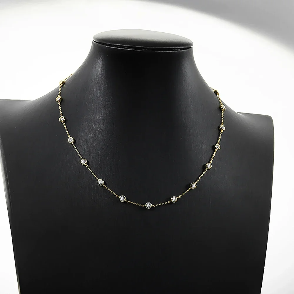 3mm D Color Full Moissanite Tennis Necklace with Certificate 925 Sterling Silver Bezel Set Bubble Round Cut Diamond Neck Chain