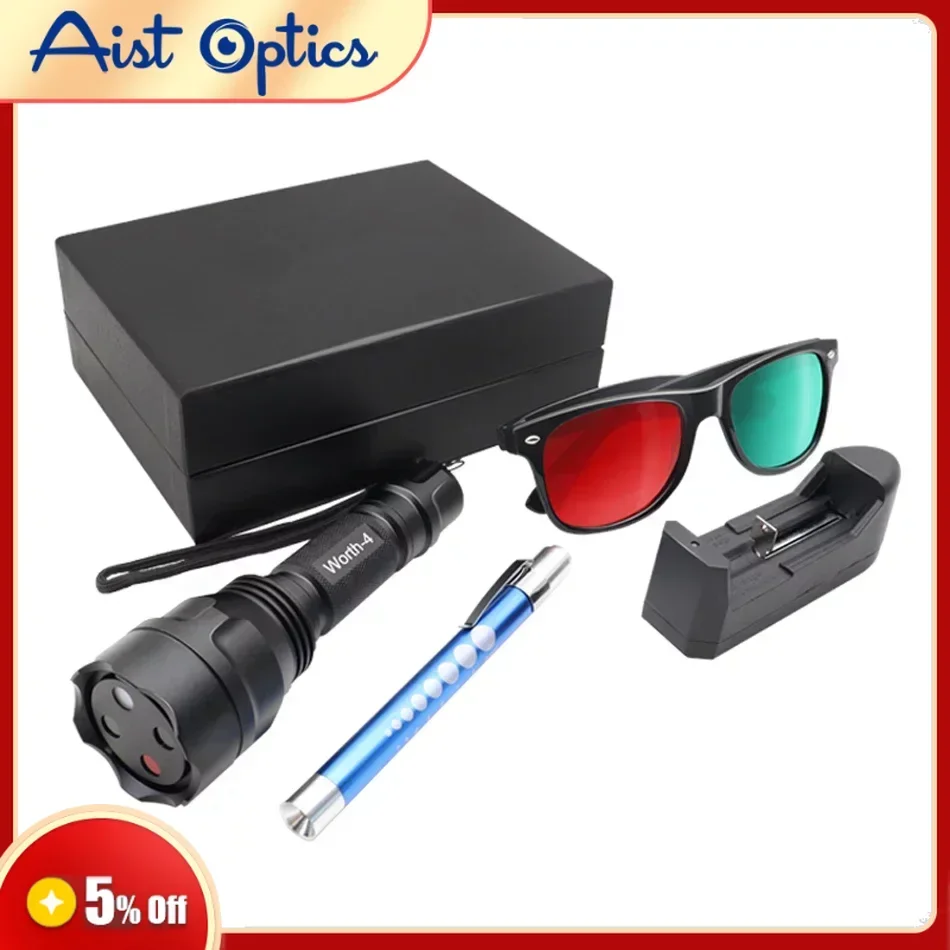 AIST Ophthalmic Portable Metal Worth 4 Dot Test Light W4LT with Red Green Glasses Torch Type Penlight Ophthalmology Tester