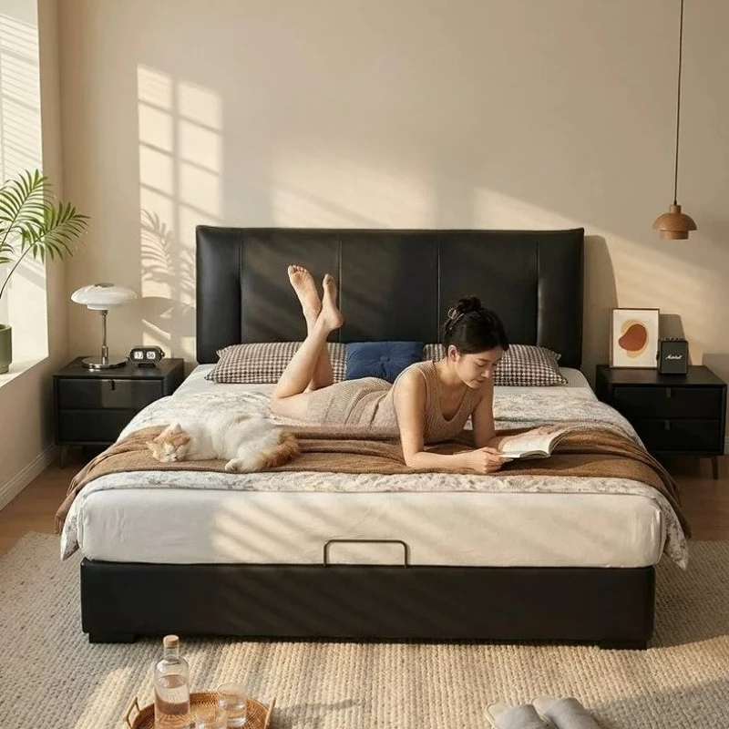 Luxury modern ultra thin bedside leather suspension double bed 2 people bedroom beds and bed frames 150x200 180x200cm furniture