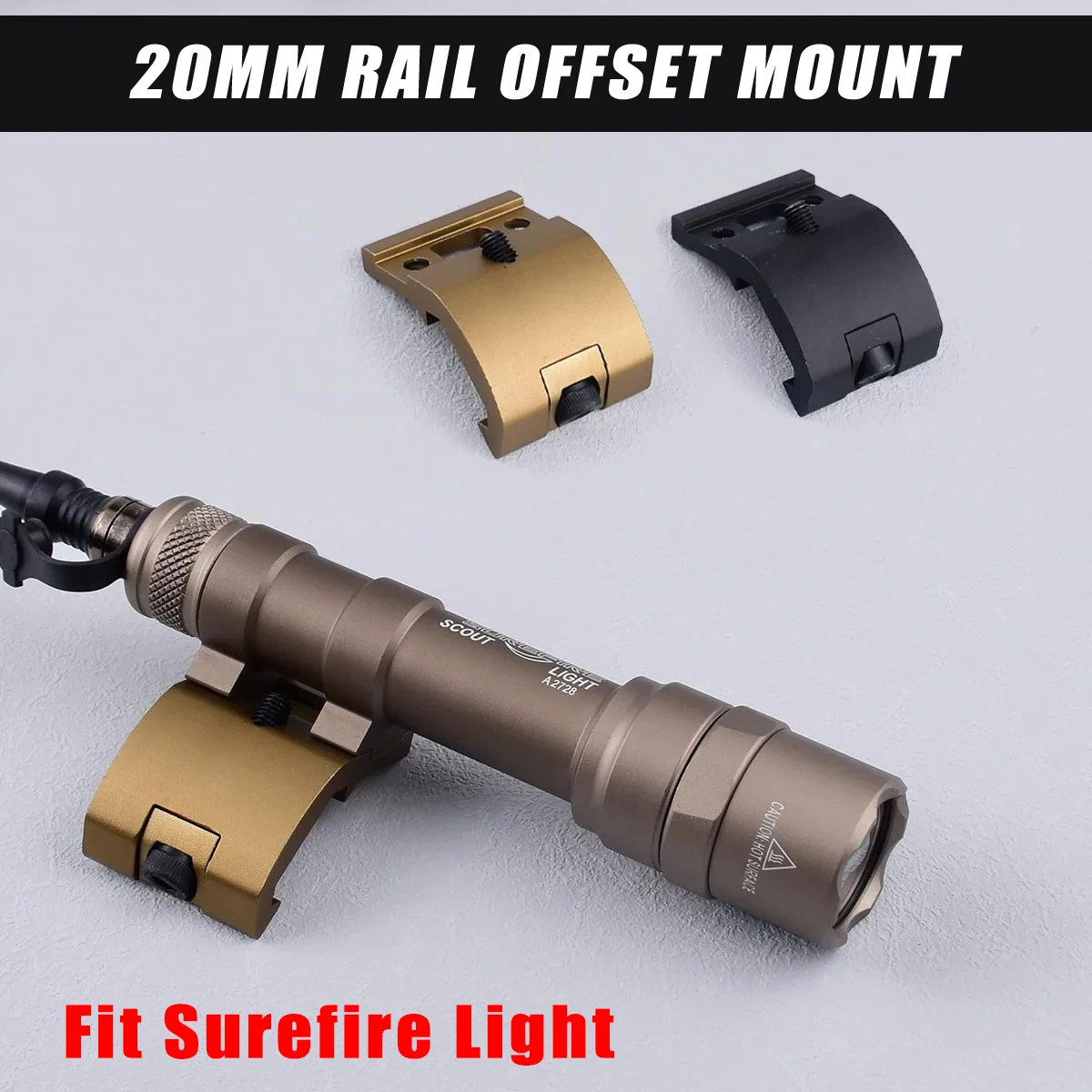 

Тактическое смещенное крепление на рейку 20 мм, подходит для фонарика Surefire Scout Light M600C M600B M300B M300C, крепление для фонарика на рейку Пикатинни 20 мм