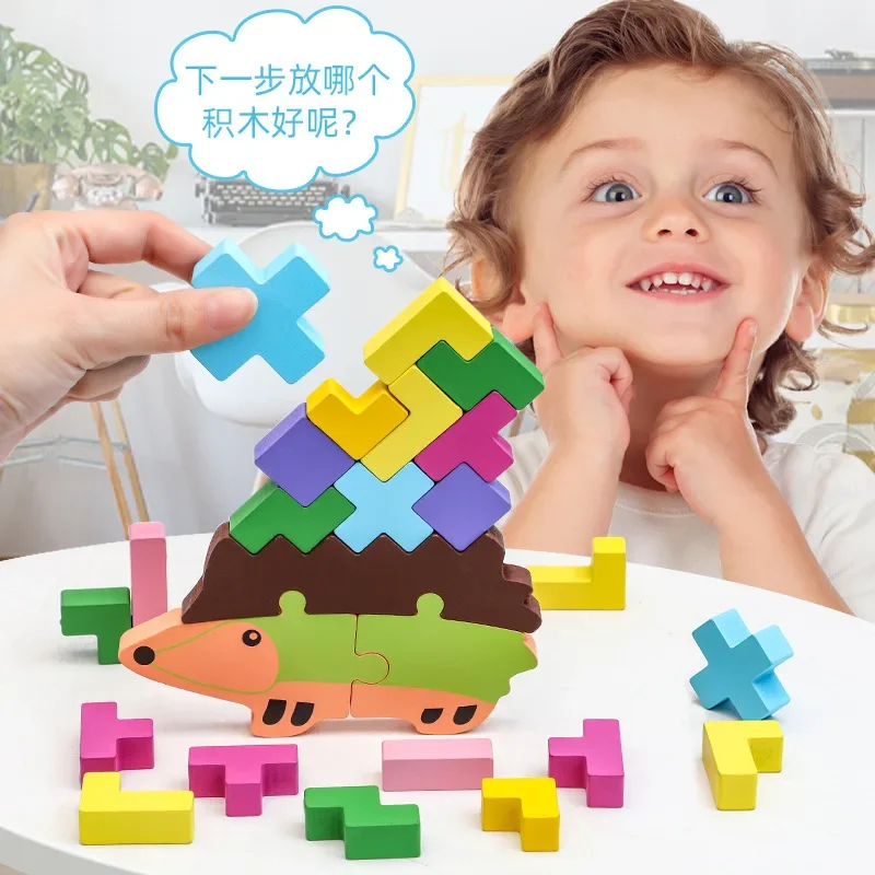 Blocs de construction d'équilibre cognitif couleur éducation précoce pour enfants, Puzzle russe tridimensionnel, jeu de société 2 en 1