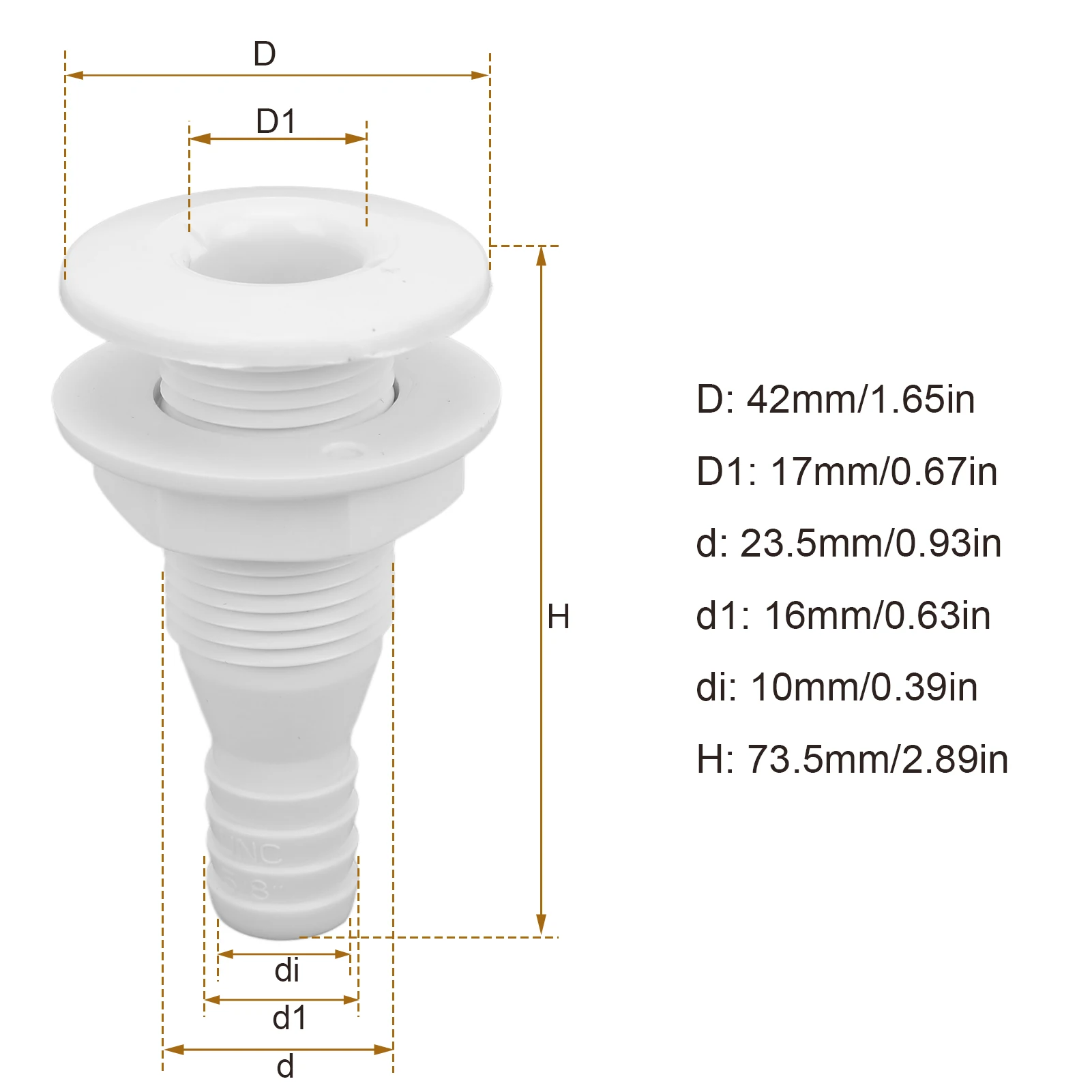 5/8in Thru Romp Fitting Rechte Abs Slagvastheid Slang Connector Accessoire Voor Boten Mariniers