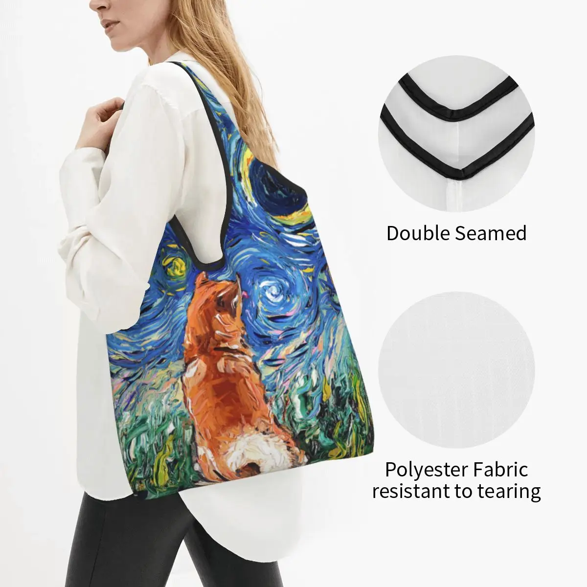 Custom Starry Night Shiba Inu Dog Shopping Bags Women Portable Large Capacity Grocery Pet Lover Tote Shopper Bags