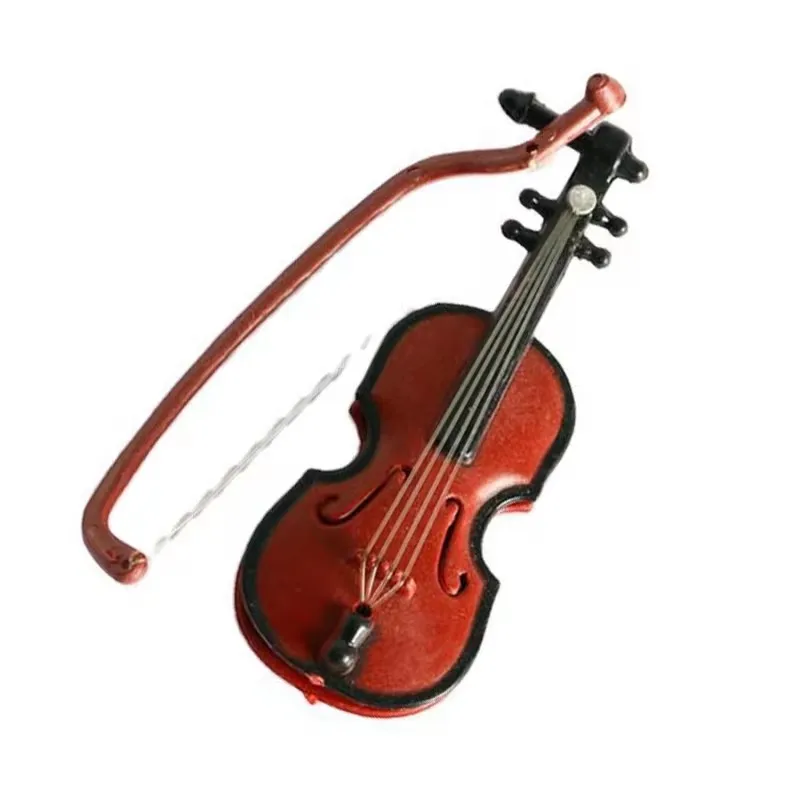 pandar Mini Violins Ornament Miniature Violins Model with Stand Case Dollhouse