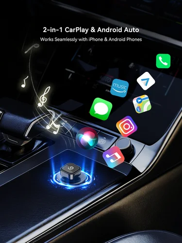 Imagen 2 del producto Dongle inalámbrico CarPlay y Android Auto 2 en 1, conexión automática rápida, Plug & Play compacto para iPhone Android, USB A/USB-C sin retardo