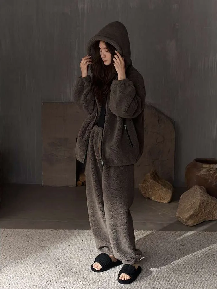 

Spring 2026 Coral Fce Hooded Long Sve Set ex Large Size 300 Pou Casual Wearable Home Clothes Youth Faion Set