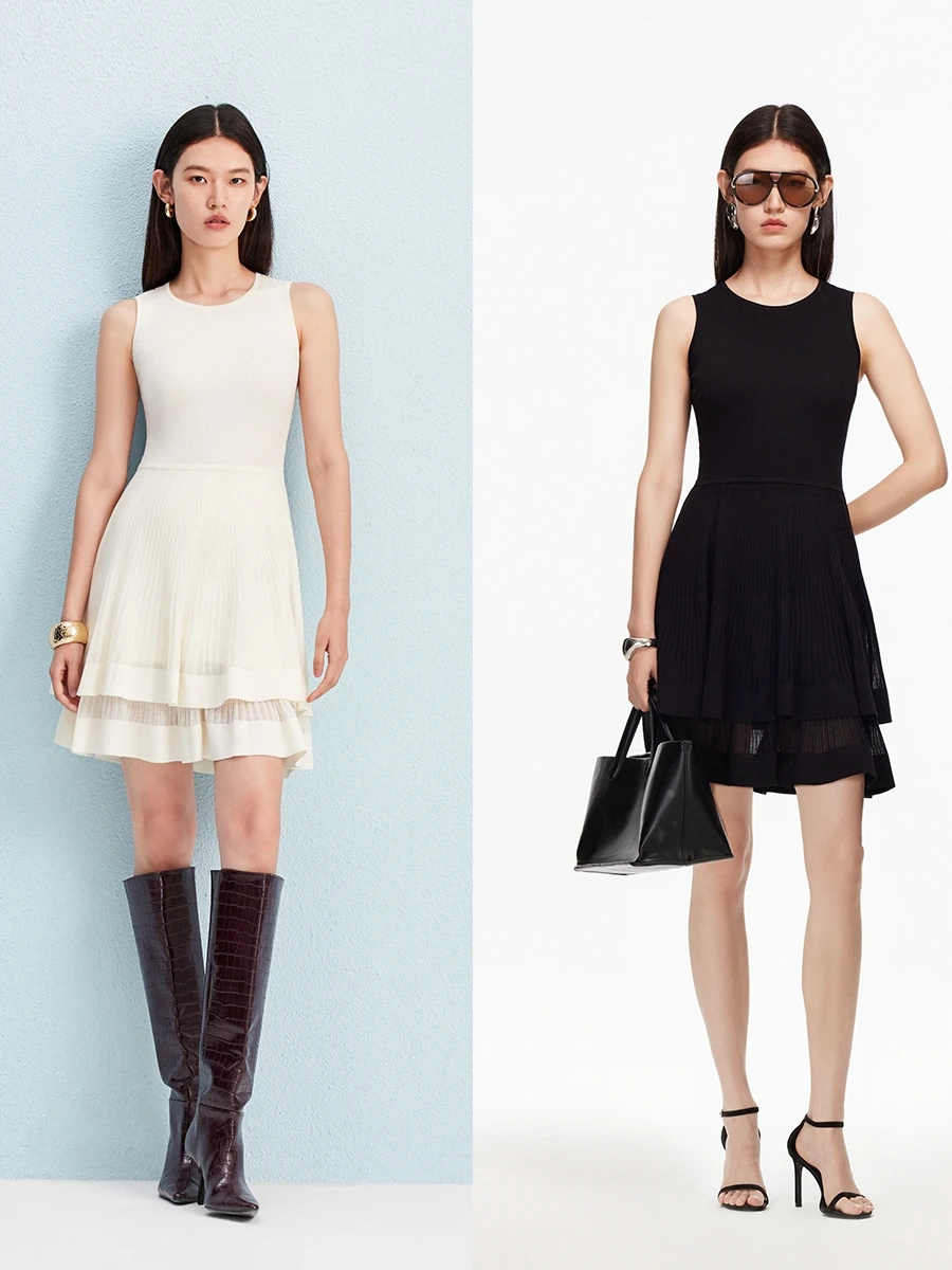 A-Line Dr round Ne Svel Saia em camadas Commute Sle Pure Color Cintura costurada Outono Faion